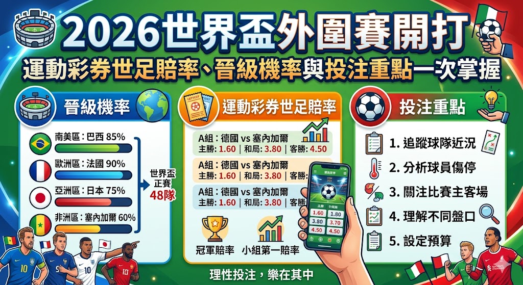 2026世界盃外圍賽開打|運動彩券世足賠率、晉級機率與投注重點一次掌握